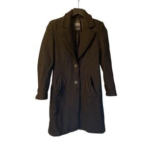 ZARA Woman Single Breasted Pea Coat Black Wool XS